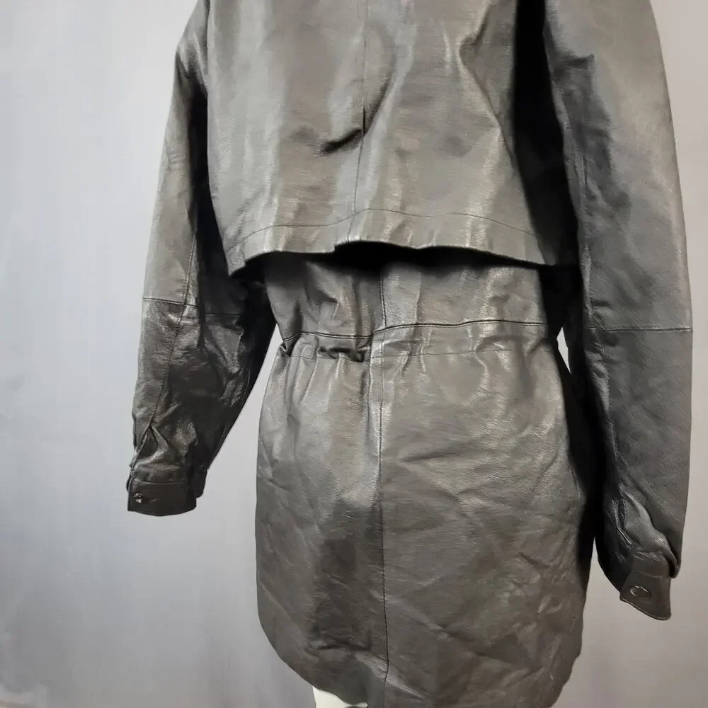 ADA Classics Vintage Brown Leather Hooded Coat with Drawstring Waist